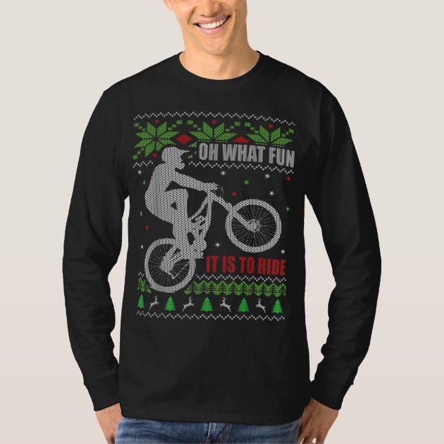 Mountain Bike Ugly Christmas Mountain Biking T-Shirt (Front)