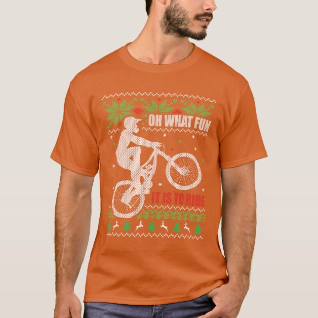 Mountain Bike Ugly Christmas T-Shirt (Front)