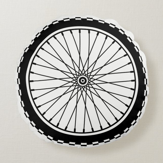 Mountain Bike Wheel - Black Round Pillow (Front)