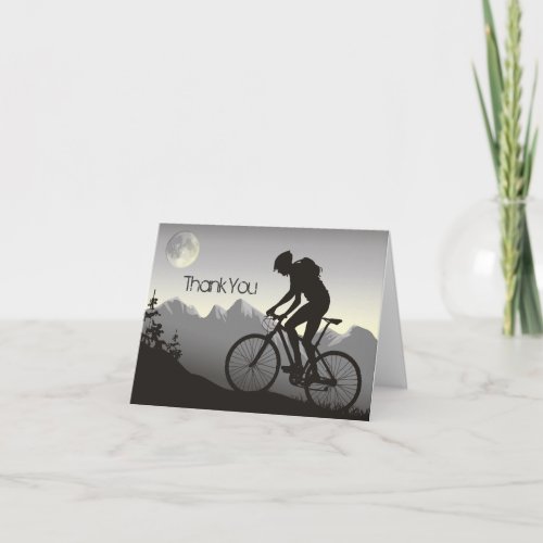 Mountain Biker Biking Mountains with Full Moon Thank You Card