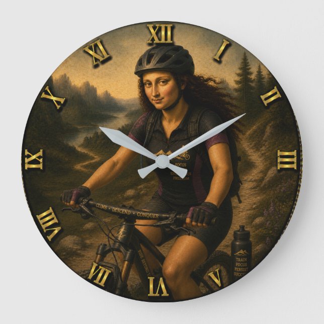 Mountain Biker Funny Mona Lisa Large Clock (Front)