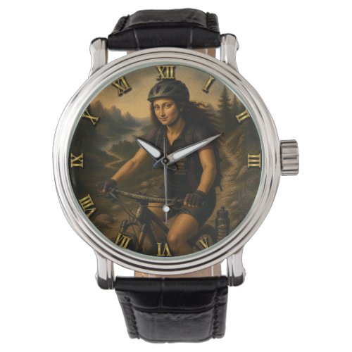 Mountain Biker Funny Mona Lisa Watch