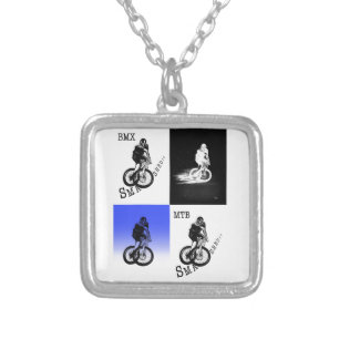 Mountain Biker MTB BMX CYCLIST Stickers Silver Plated Necklace