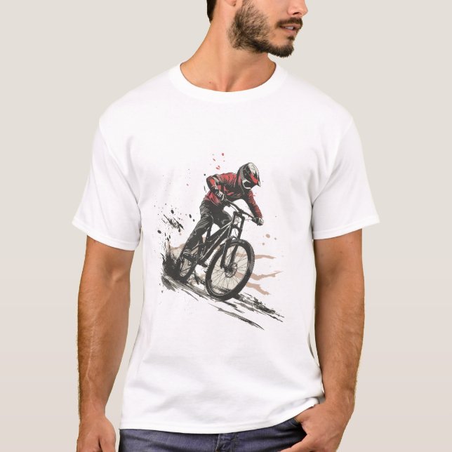 Mountain Biker Racing Downhill - Minimalist Art T-Shirt (Front)
