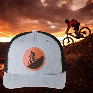 Mountain Biker Riding Downhill Cycling Leather Patch Hat
