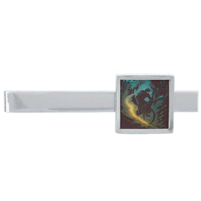 Mountain Biking Adventure Style Design Silver Finish Tie Bar (Front)