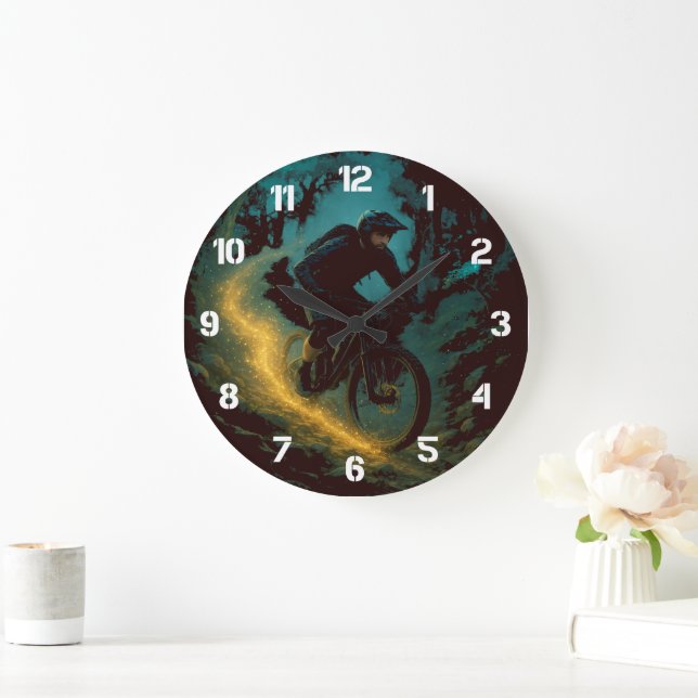 Mountain Biking Adventure Wall Design Large Clock (Home)