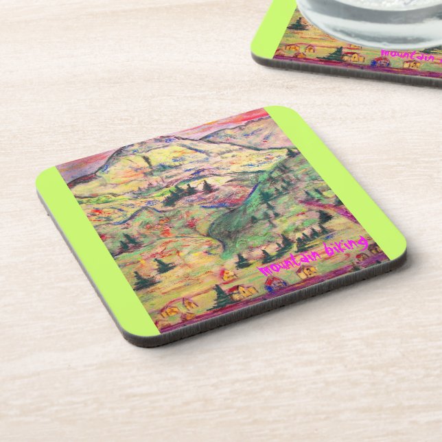 mountain biking art beverage coaster (Left Side)