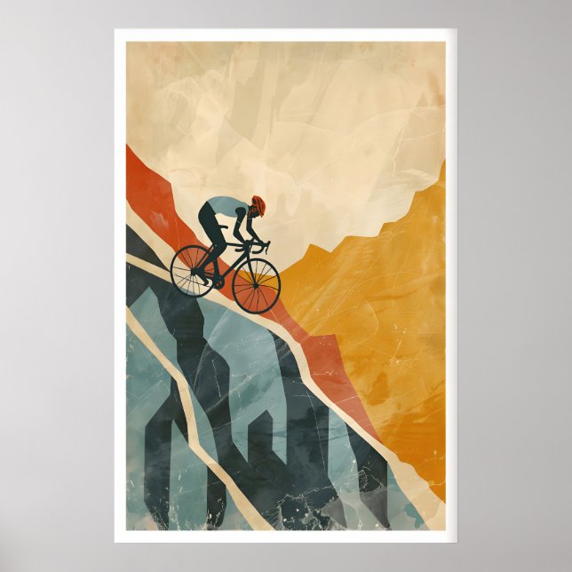 Mountain Biking Art Print, Vintage Style, Bold Poster (Front)