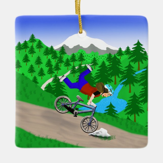 Mountain Biking Ceramic Ornament (Front)