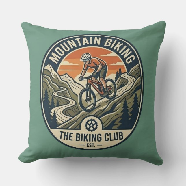 Mountain Biking Club Adventure Throw Pillow (Front)