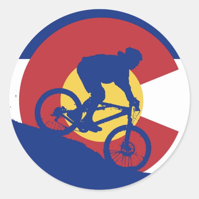 Mountain Biking Colorado Flag Classic Round Sticker (Front)