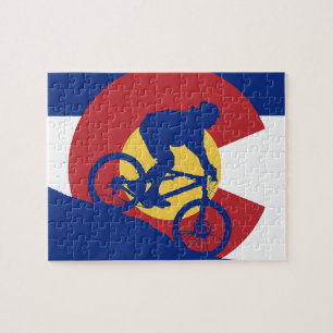 Mountain Biking Colorado Flag Jigsaw Puzzle