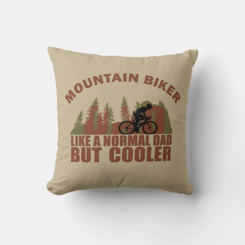 Mountain biking dad vintage throw pillow