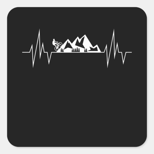 Mountain Biking Heartbeat Line MTB Gift Square Sticker (Front)