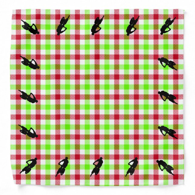Mountain Biking in Apple Plaid bandana (Front)