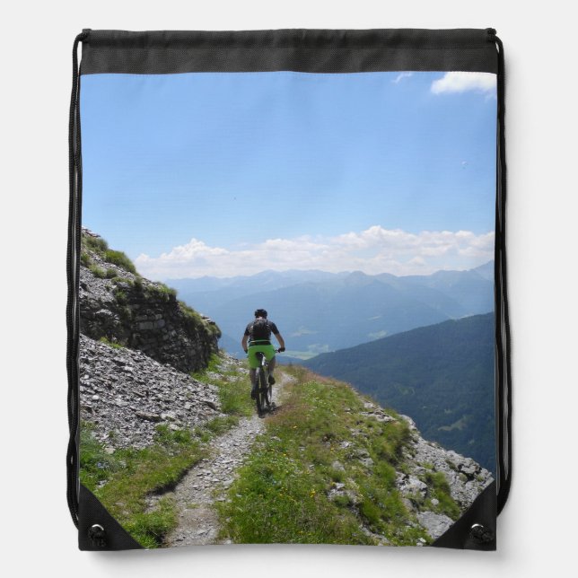 Mountain Biking in Countryside Drawstring Bag (Front)