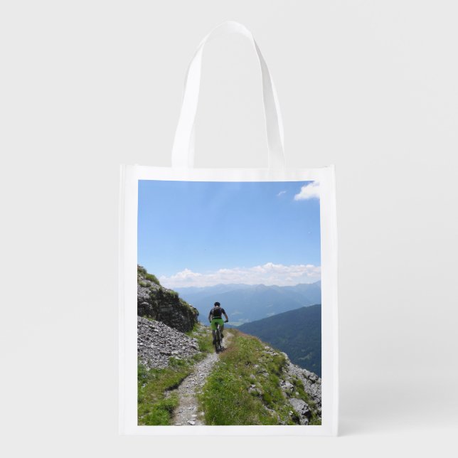 Mountain Biking in Countryside Grocery Bag (Front)