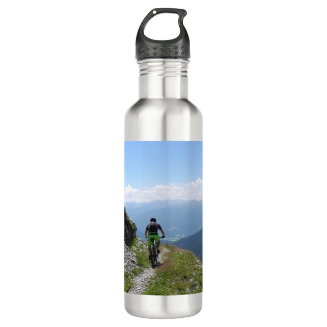 Mountain Biking in Countryside Stainless Steel Water Bottle (Front)