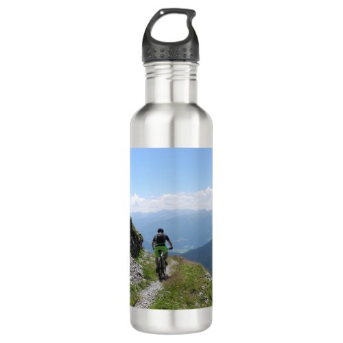 Mountain Biking in Countryside Stainless Steel Water Bottle