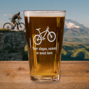 Mountain Biking Motif Cyclist and Your Text on Pint Glass