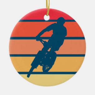 Mountain Biking on Sunset Stripes ornament