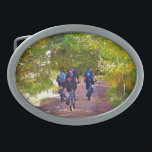 MOUNTAIN BIKING OVAL BELT BUCKLE<br><div class="desc">A watercolor  of three men mountain biking in the Welsh hills.</div>