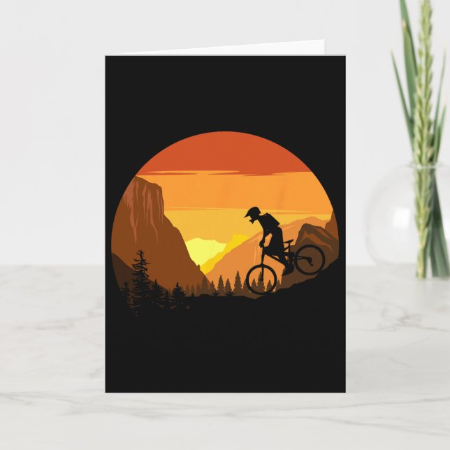 Mountain Biking Retro Sunset Trail Rider  Card (Front)