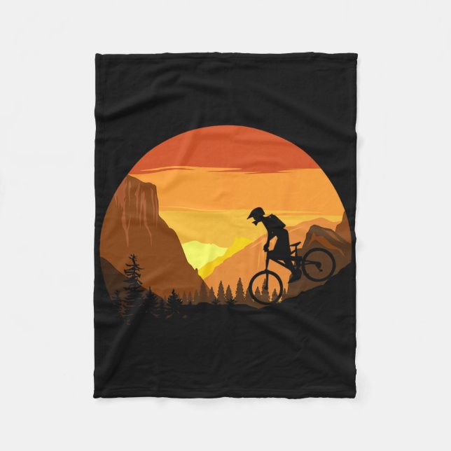 Mountain Biking Retro Sunset Trail Rider  Fleece Blanket (Front)