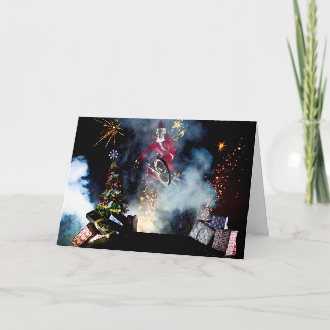 Mountain Biking Santa Christmas Card (Front)