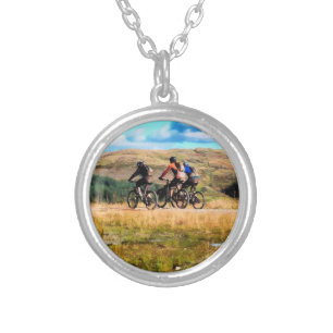 MOUNTAIN BIKING SILVER PLATED NECKLACE
