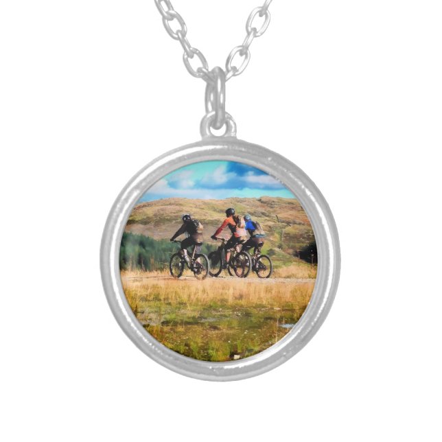 MOUNTAIN BIKING SILVER PLATED NECKLACE (Front)