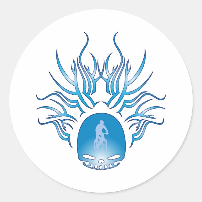 Mountain Biking Skull Classic Round Sticker (Front)