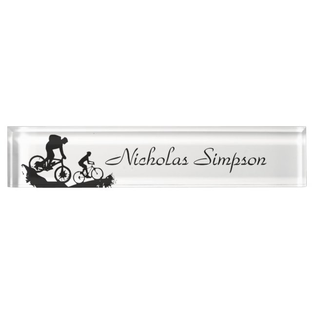 Mountain Biking Sport Logo Custom Name Art Desk Name Plate (Front)
