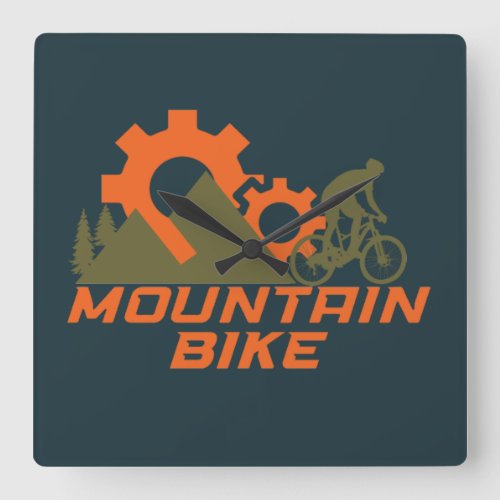 Mountain biking square wall clock