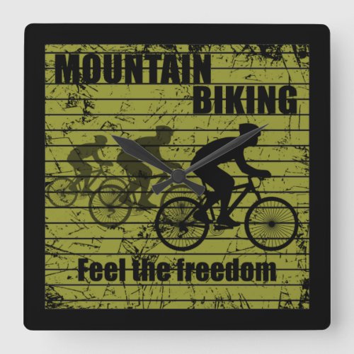 Mountain biking vintage square wall clock