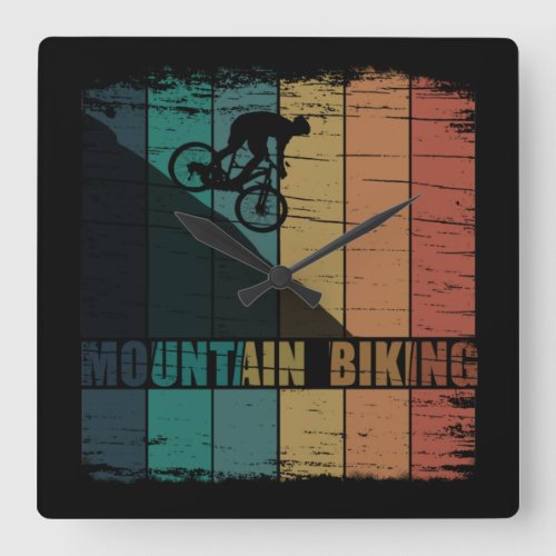 Mountain biking vintage square wall clock
