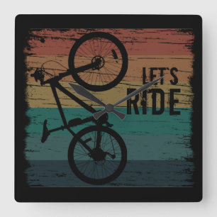 Mountain biking vintage square wall clock