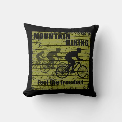 Mountain biking vintage throw pillow