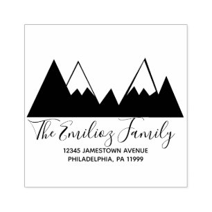 Mountain Black White Script Family Address   Rubber Stamp