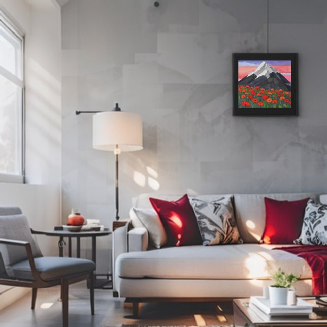 Mountain Bloom: Majestic Peaks and Fiery Flowers Faux Canvas Print (Creator Uploaded)