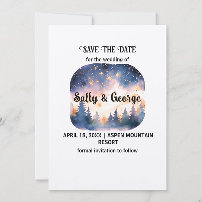 Mountain Blue Pine Fog Stars Save The Date Outdoor Invitation (Front)