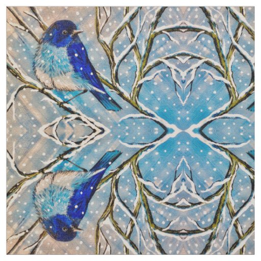 Mountain Bluebird in Snow Fabric