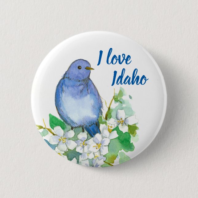Mountain Bluebird Mock Orange Personalized Pinback Button (Front)