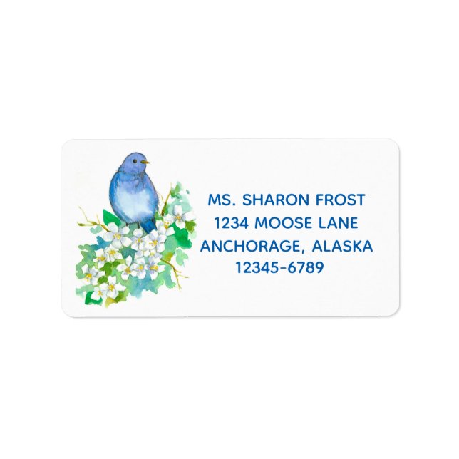 Mountain Bluebird Syringa White Watercolor Flowers Label (Front)