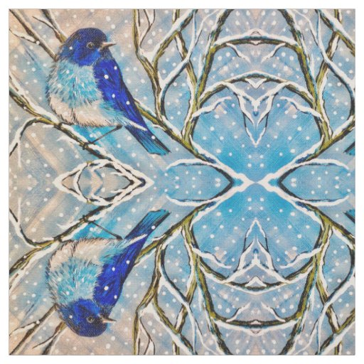 Mountain Bluebird Watching the Snow Fabric