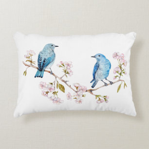 Mountain Bluebirds on Sakura Branch Accent Pillow