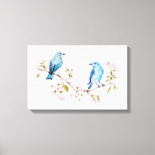 Mountain Bluebirds on Sakura Branch Canvas Print