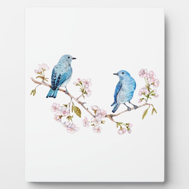 Mountain Bluebirds on Sakura Branch Plaque (Front)