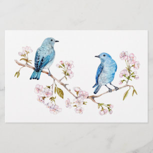 Mountain Bluebirds on Sakura Branch Stationery